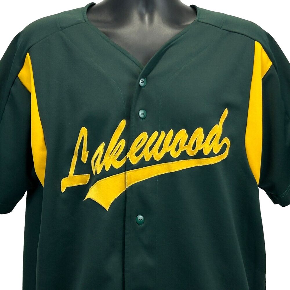 Vintage Lakewood Baseball Jersey Mens L Large Green 90s Button Front Embroidered